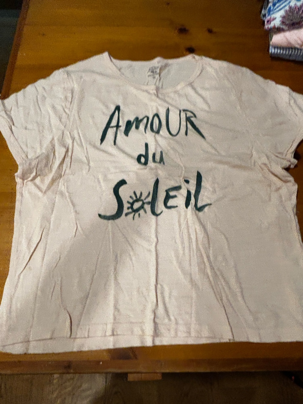 NWOT J.Crew Tee Top light Cotton, “Amour du Soleil” 2x short Sleeve peach gray